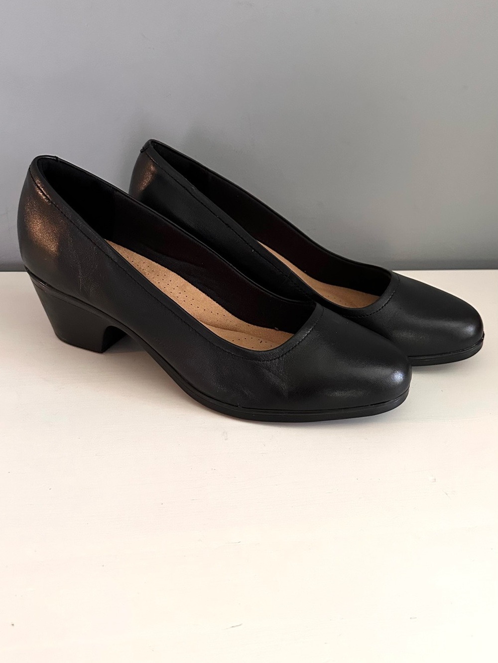 CLARKS - Classic Black Pump, Court Shoe, Block Heel, Comfort, Size 12 Like New